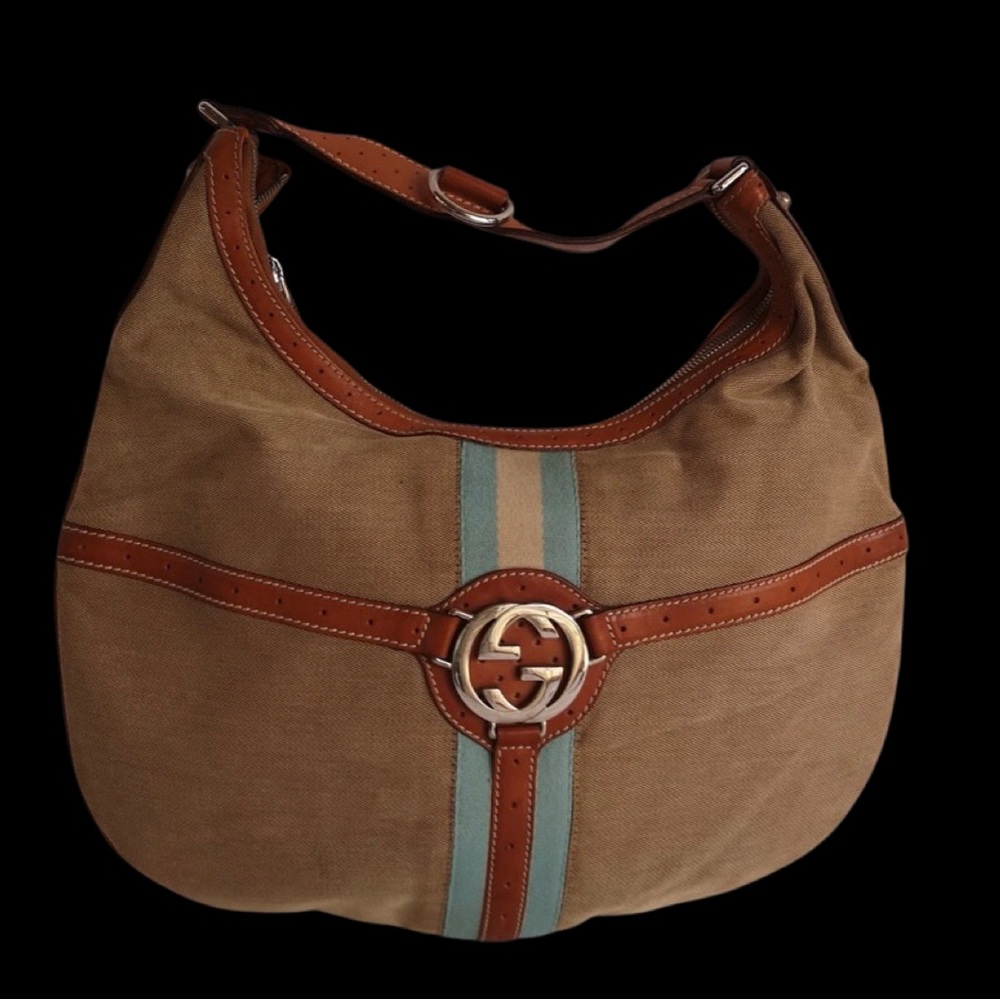 GUCCI Sherry Line Canvas Leather Browns Shoulder Bag